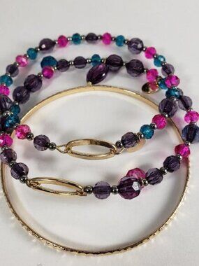 Add Some Sparkle with Set of 3 Gold Tone Multicolored Beaded Bangle Bracelets